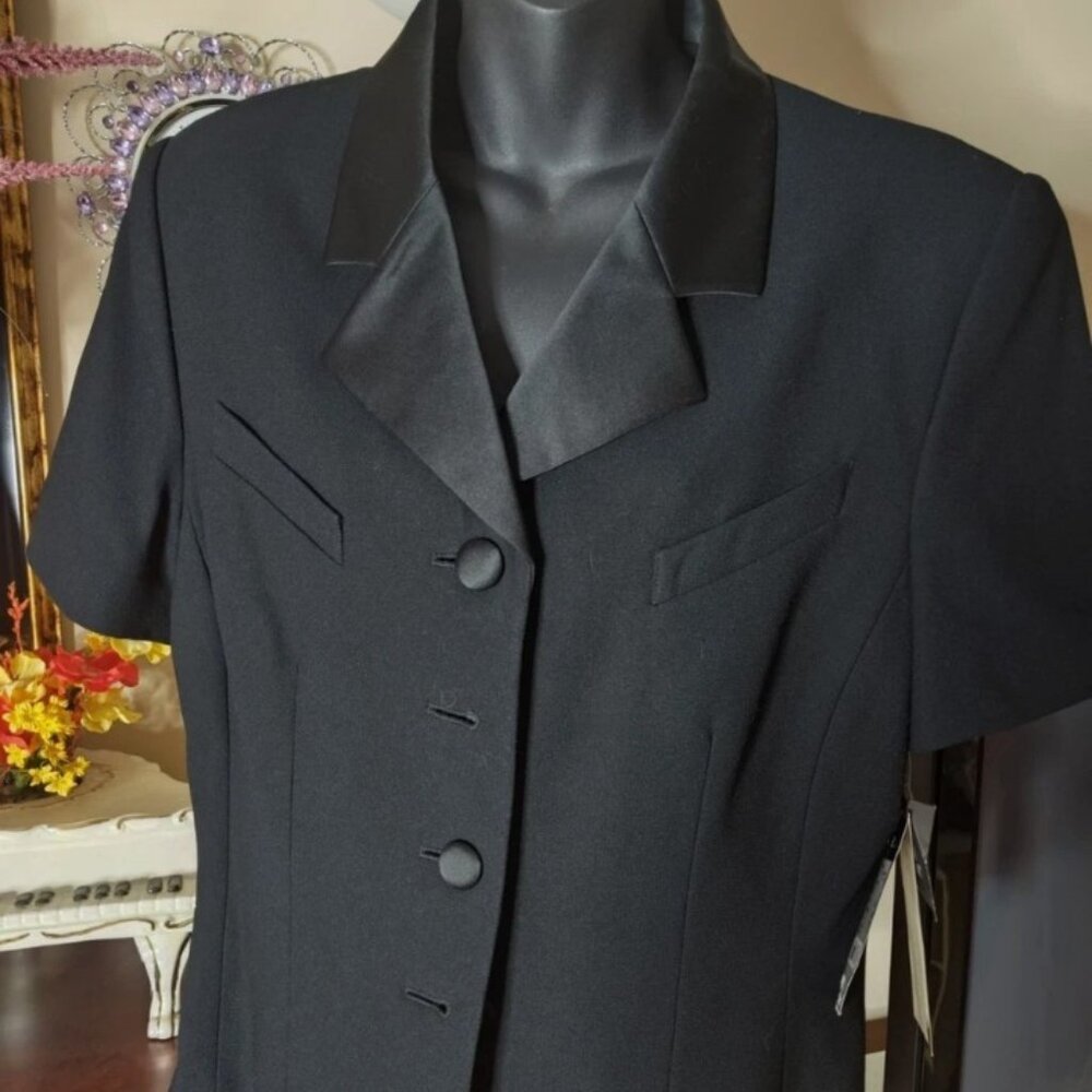 Kasper for ASL Short Sleeve Black Button-up Jacket Casual Formal Blouse Size 14